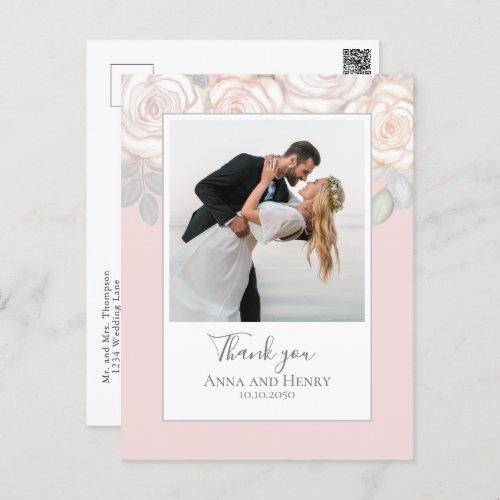 Elegant Floral Wedding Thank You Blush Pink Postcard