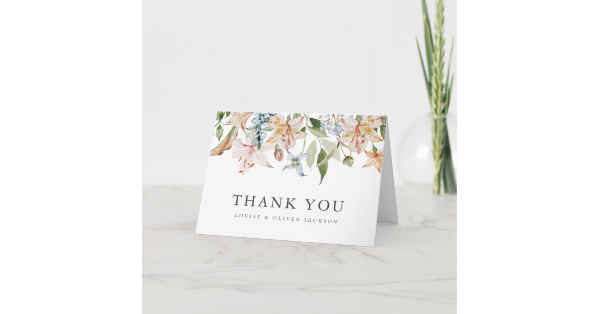 Elegant Floral Wedding Thank You Card | Zazzle