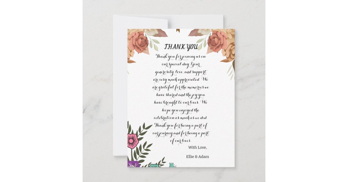 Elegant Floral Wedding Thank You Card | Zazzle