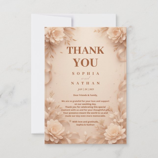Elegant Floral Wedding Thank You Card Customizable (Front)