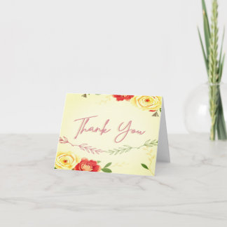 Elegant Floral Wedding Thank You Card with Photo