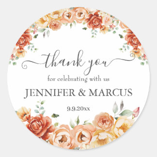 Elegant Floral Wedding Thank You Favor  Classic Round Sticker