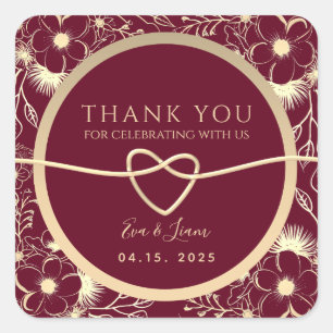 Elegant Floral Wedding Thank You Favor Square Sticker