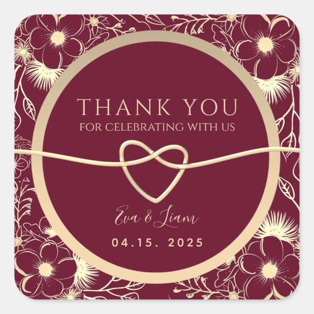 Elegant Floral Wedding Thank You Favor Square Sticker (Front)