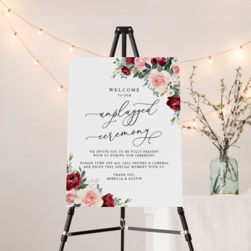 Elegant Floral Wedding Unplugged Ceremony Sign