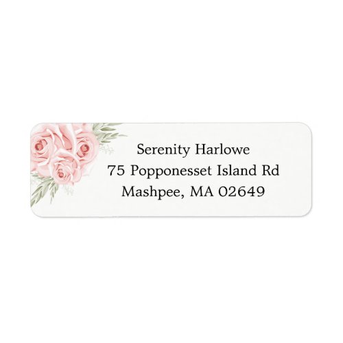 Elegant Floral Wedding Watercolor Blush Pink Roses Label