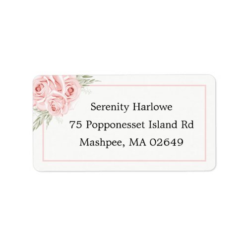 Elegant Floral Wedding Watercolor Blush Pink Roses Label