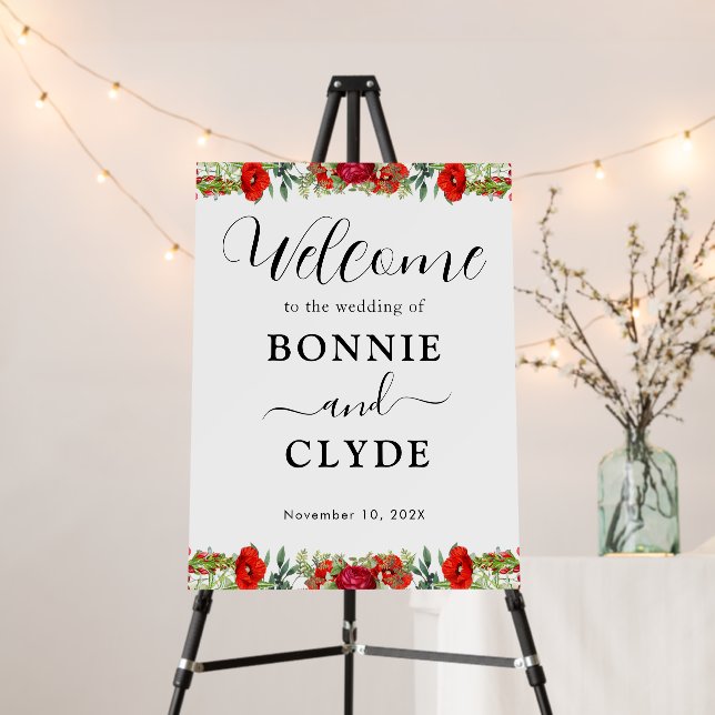 Elegant Floral Wedding Welcome 18"x24" Foam Board (In Situ (Stand))