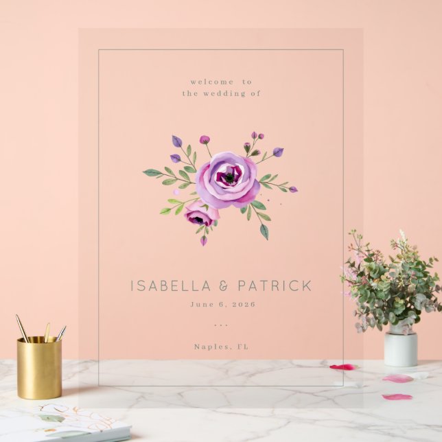 Elegant Floral Wedding Welcome Acrylic Sign (Wedding)