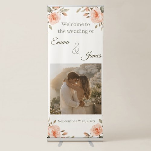 Elegant Floral Wedding Welcome Banner with Photo