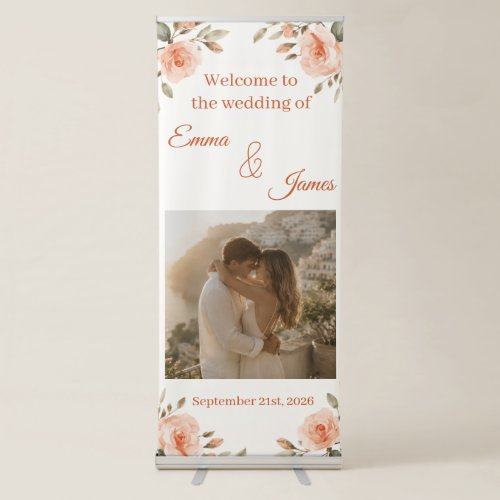 Elegant Floral Wedding Welcome Banner with Photo