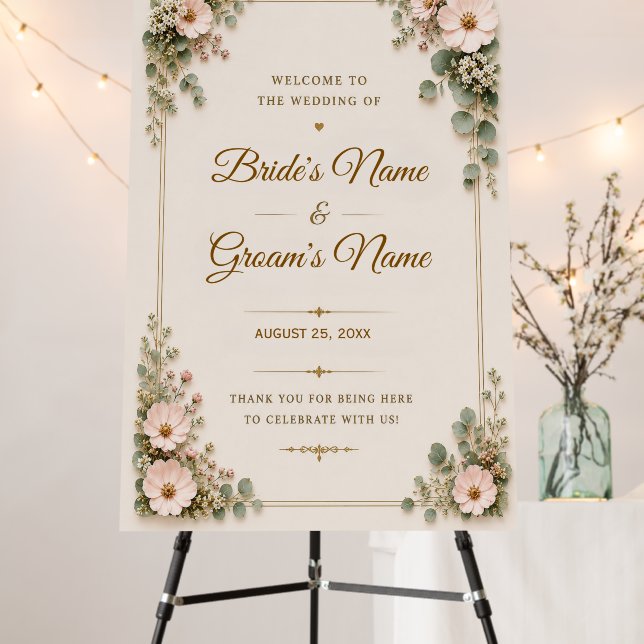 Elegant Floral Wedding Welcome Sign Template (In Situ (Stand))