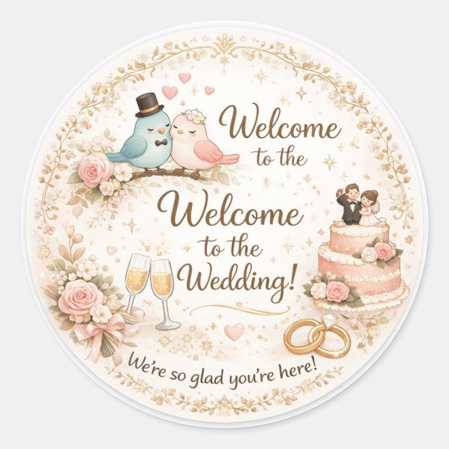 Elegant Floral Wedding Welcome Sticker (Front)