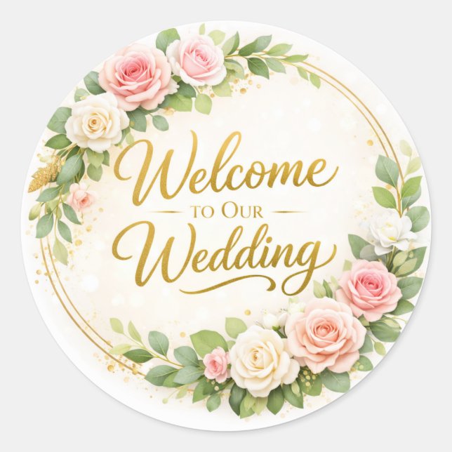 Elegant Floral Wedding Welcome Sticker (Front)