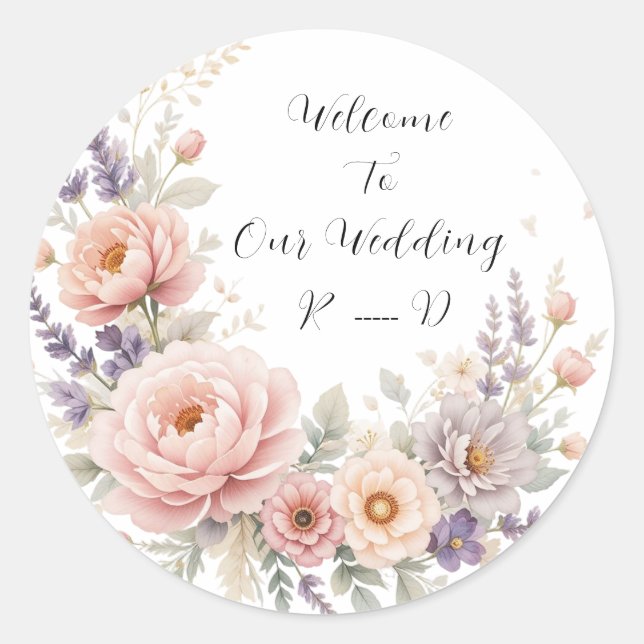 Elegant Floral Wedding Welcome Sticker with Custom (Front)