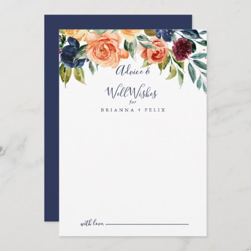 Elegant Floral Wedding Well Wishes Advice Card