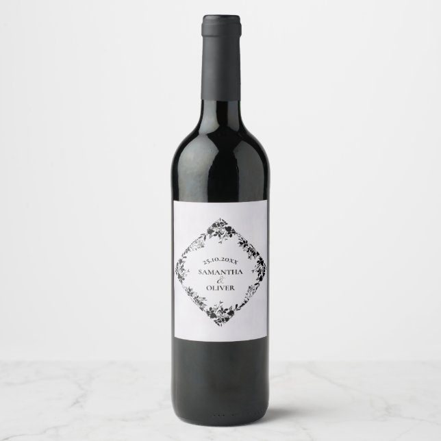 Elegant Floral Wedding Wine Bottle Label (Front)