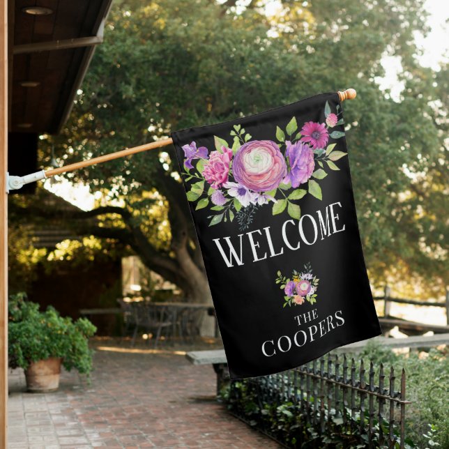 Elegant Floral  WELCOME  House Flag (In SItu)