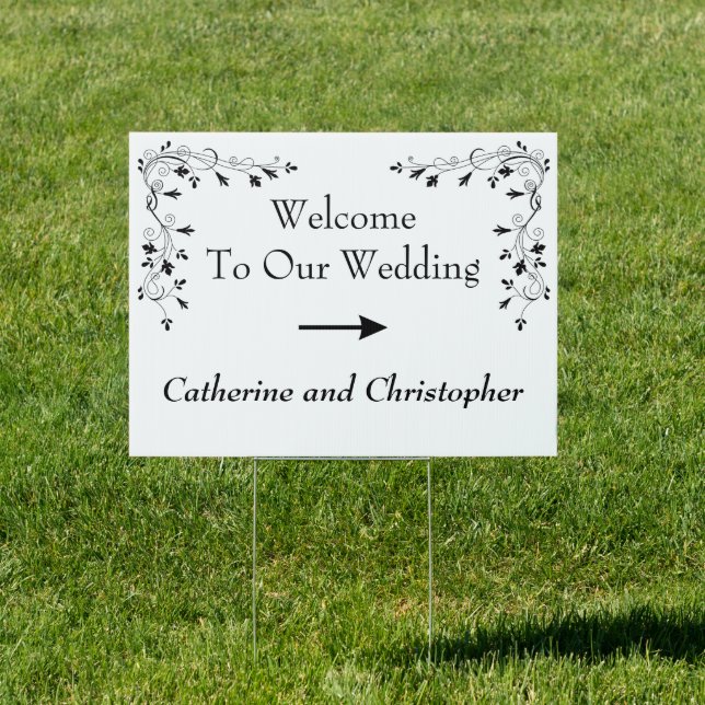 Elegant Floral Welcome Wedding Directional Arrow Sign (Insitu)