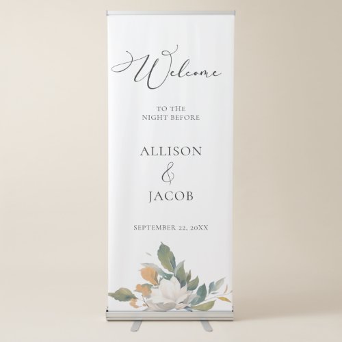 Elegant Floral Welcome Wedding Night Before Retractable Banner