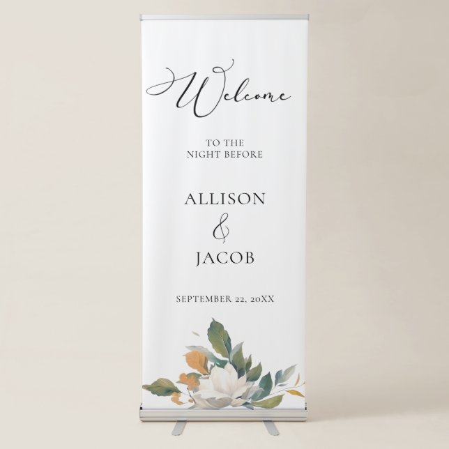 Elegant Floral Welcome Wedding Night Before Retractable Banner (Front)