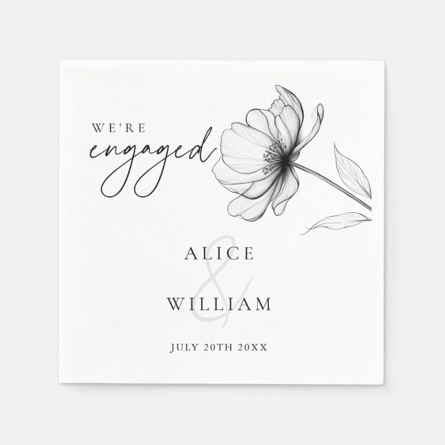 Elegant Floral We're Engaged Engagement Party Napkins (Front)