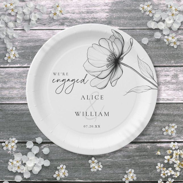 Elegant Floral We're Engaged Engagement Party Paper Plates (Elegant Floral We're Engaged Engagement Party Paper Plates)