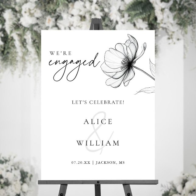Elegant Floral We're Engaged Engagement Party Sign (Elegant Floral We're Engaged Engagement Party Sign)