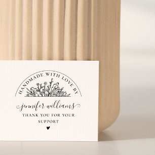 Elegant Floral Whimsical Script Handmade With Love Rubber Stamp