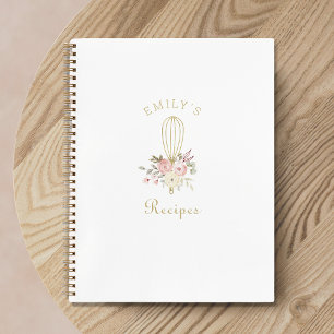 Elegant Floral Whisk Custom Name Recipe Notebook