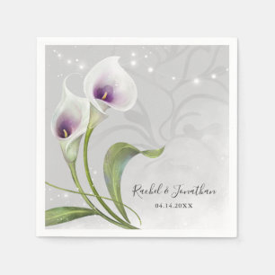 Elegant Floral White and Purple Calla Lily Wedding Napkins