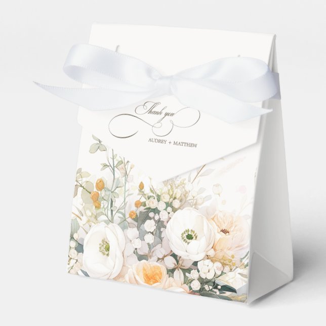 Elegant Floral White Blooms Wedding Favor Boxes (Front Side)