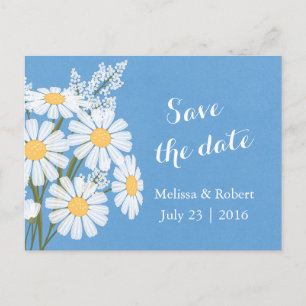 Elegant Floral White Daisies Blue Save the Date Announcement Postcard