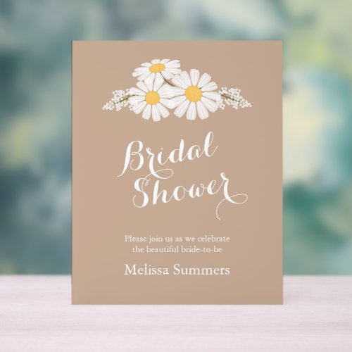 Elegant Floral White Daisies Bridal Shower Beige Acrylic Sign