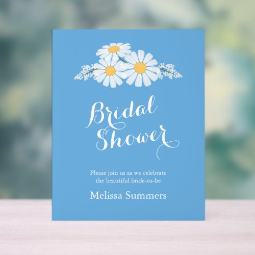 Elegant Floral White Daisies Bridal Shower Blue Acrylic Sign