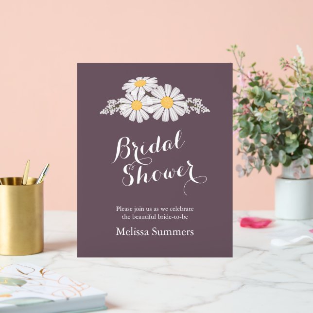 Elegant Floral White Daisies Bridal Shower Purple Acrylic Sign (Wedding)