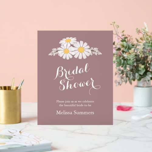 Elegant Floral White Daisies Bridal Shower Rosy Acrylic Sign