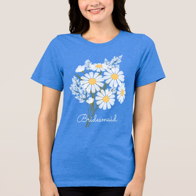 Elegant Floral White Daisies Bridesmaid Wedding Tri-Blend Shirt (Front)