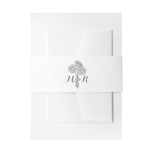 Elegant Floral White Daisies Monogram Wedding Invitation Belly Band