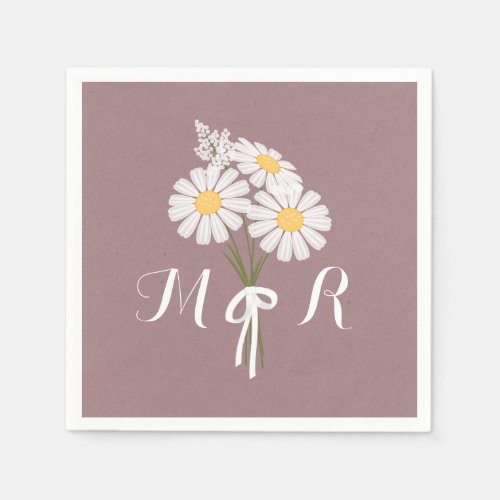 Elegant Floral White Daisies Monogram Wedding Napkins