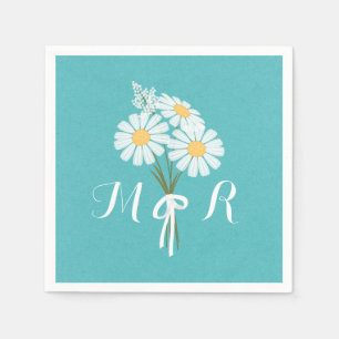 Elegant Floral White Daisies Monogram Wedding Paper Napkins