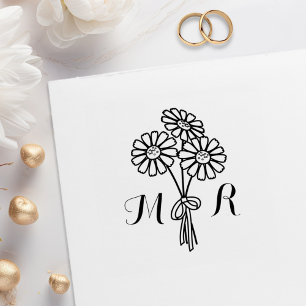 Elegant Floral White Daisies Monogram Wedding Rubber Stamp