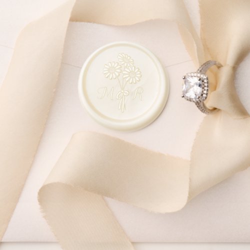 Elegant Floral White Daisies Monogram Wedding Wax Seal Stamp