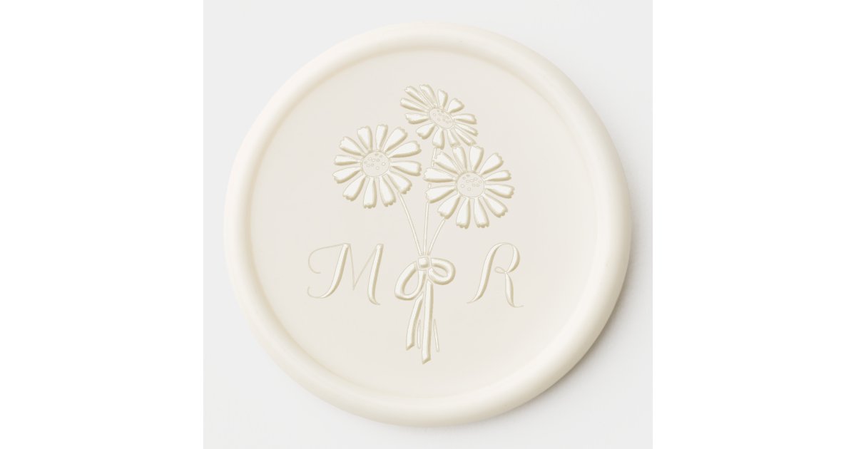 Elegant Floral White Daisies Monogram Wedding Wax Seal Sticker | Zazzle