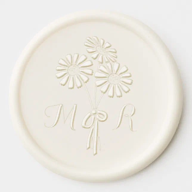 Elegant Floral White Daisies Monogram Wedding Wax Seal Sticker | Zazzle