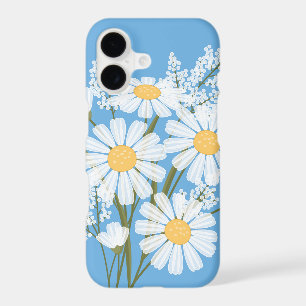 Elegant Floral White Daisies on Blue iPhone 17 Case