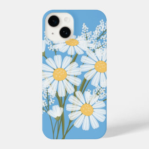 Elegant Floral White Daisies on Blue iPhone 14 Case
