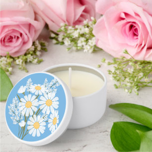 Elegant Floral White Daisies on Blue Mini Candle Favors