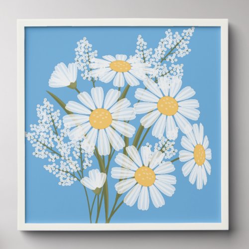 Elegant Floral White Daisies on Blue Peel And Stick Photo Tile