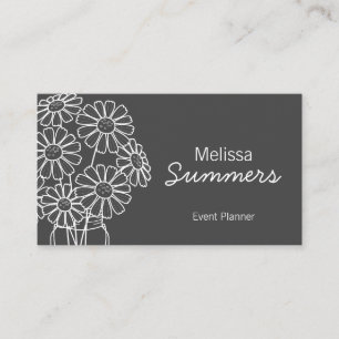 Elegant Floral White Daisies on Dark Gray Business Card
